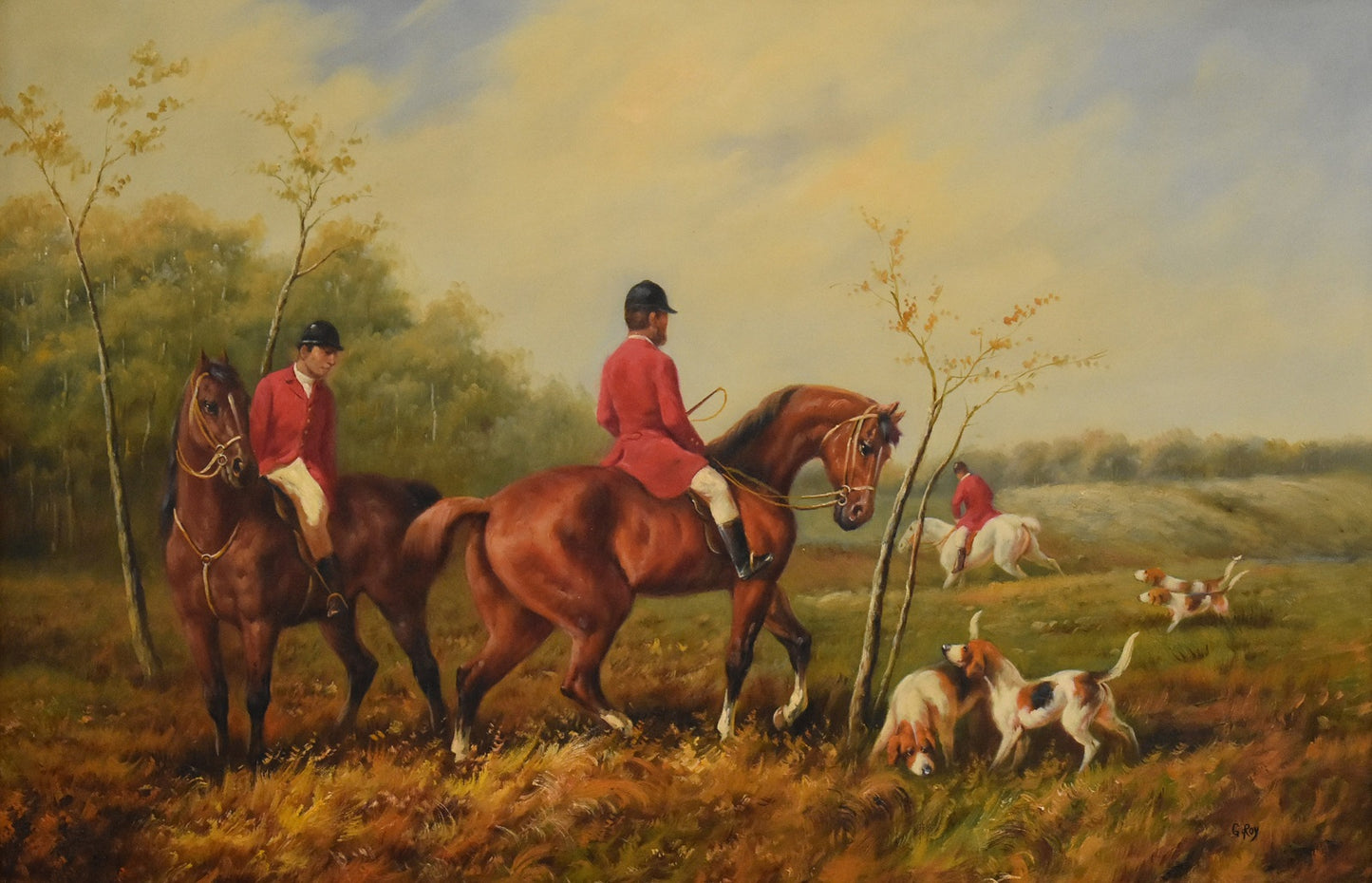 Large Huntsman and Hounds Canvas painting by G.Roy