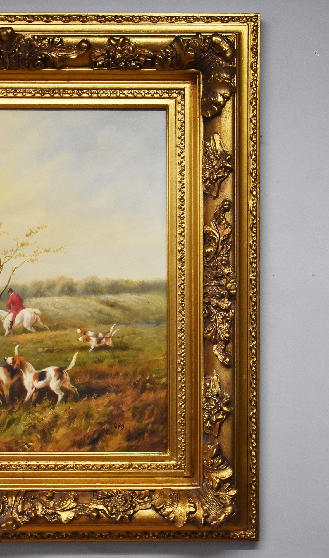 Large Huntsman and Hounds Canvas painting by G.Roy