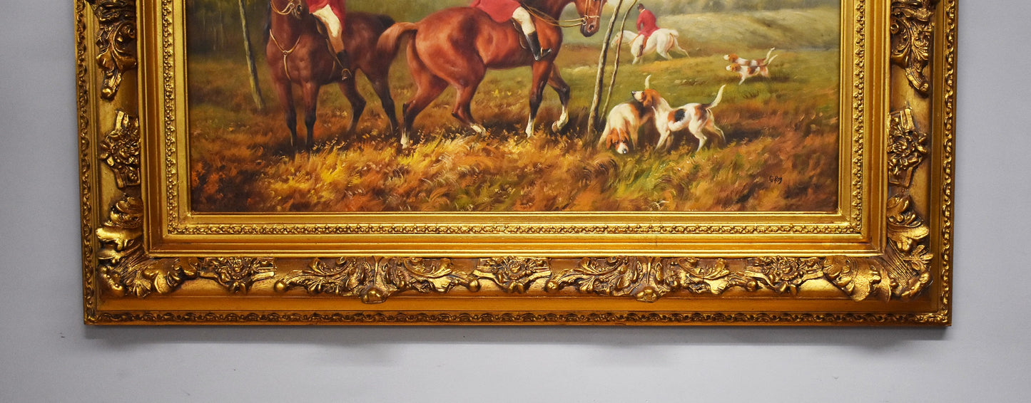 Large Huntsman and Hounds Canvas painting by G.Roy