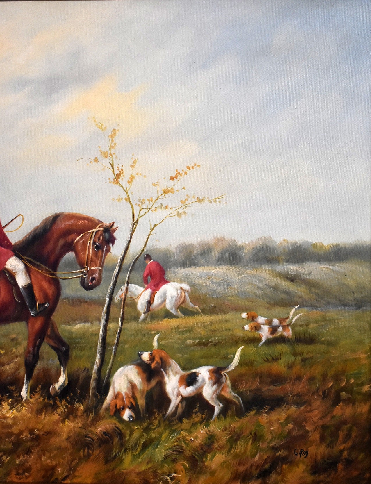 Large Huntsman and Hounds Canvas painting by G.Roy