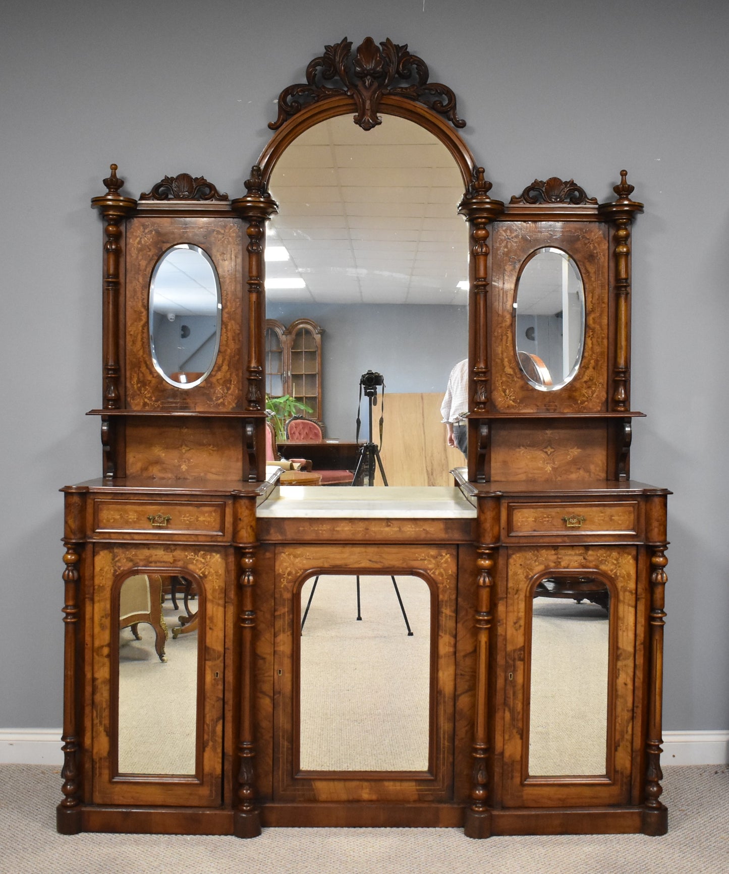 Victorian Walnut Inlaid Mirror Back Sideboard