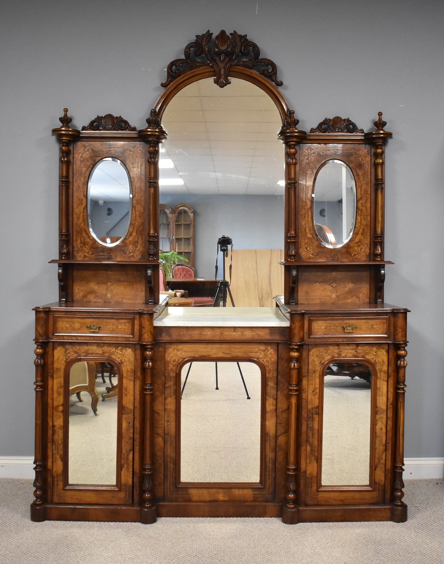 Victorian Walnut Inlaid Mirror Back Sideboard