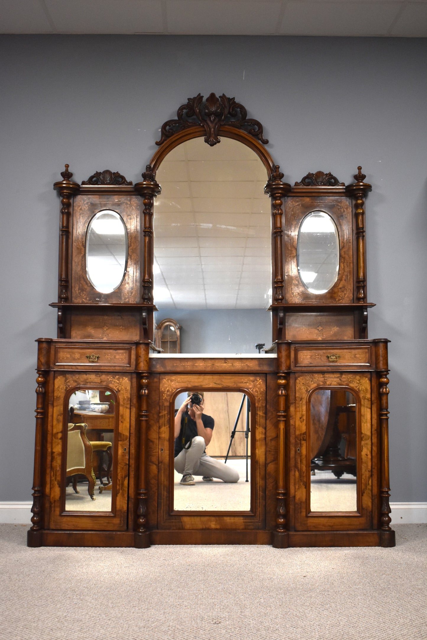 Victorian Walnut Inlaid Mirror Back Sideboard