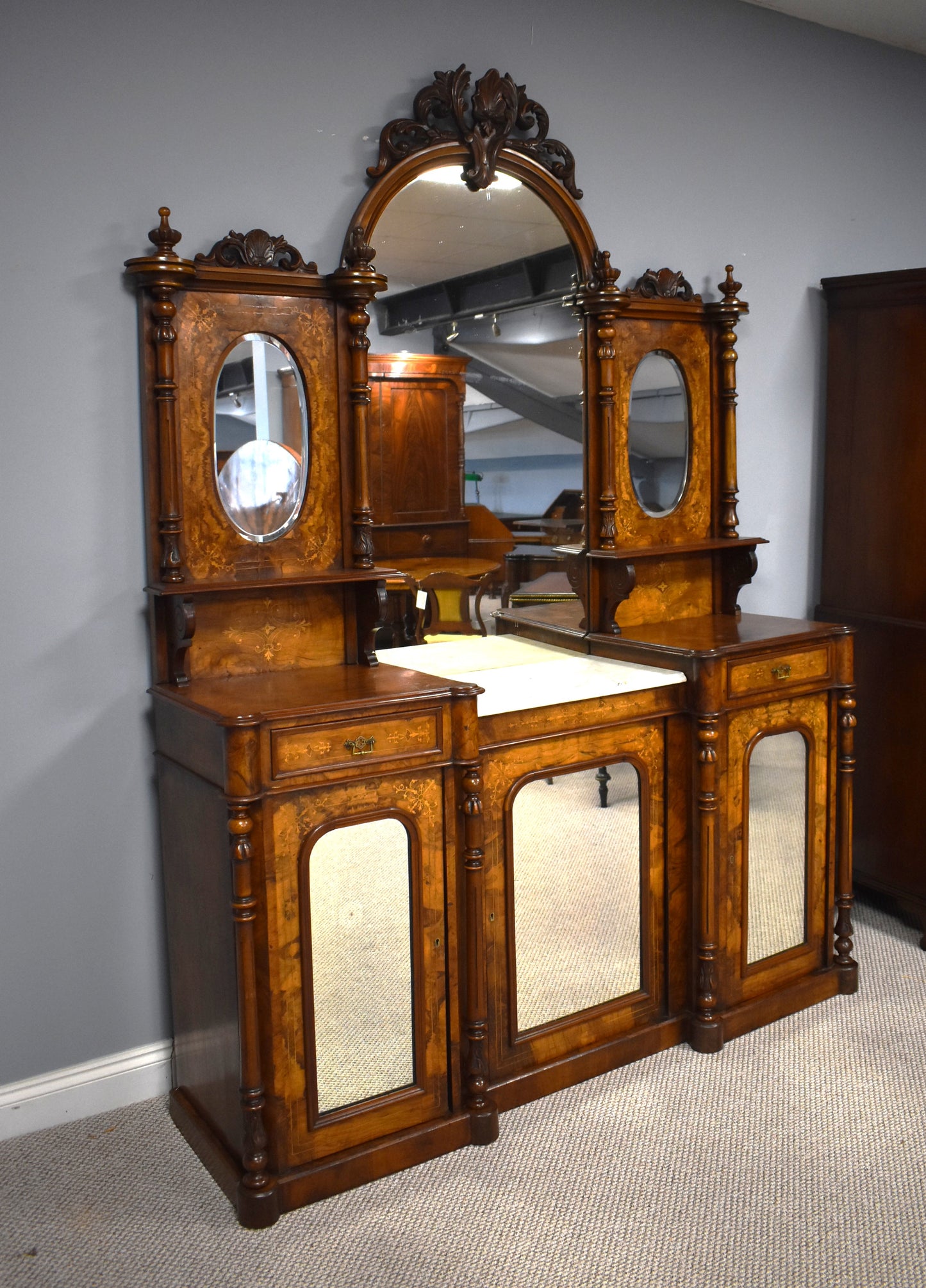 Victorian Walnut Inlaid Mirror Back Sideboard