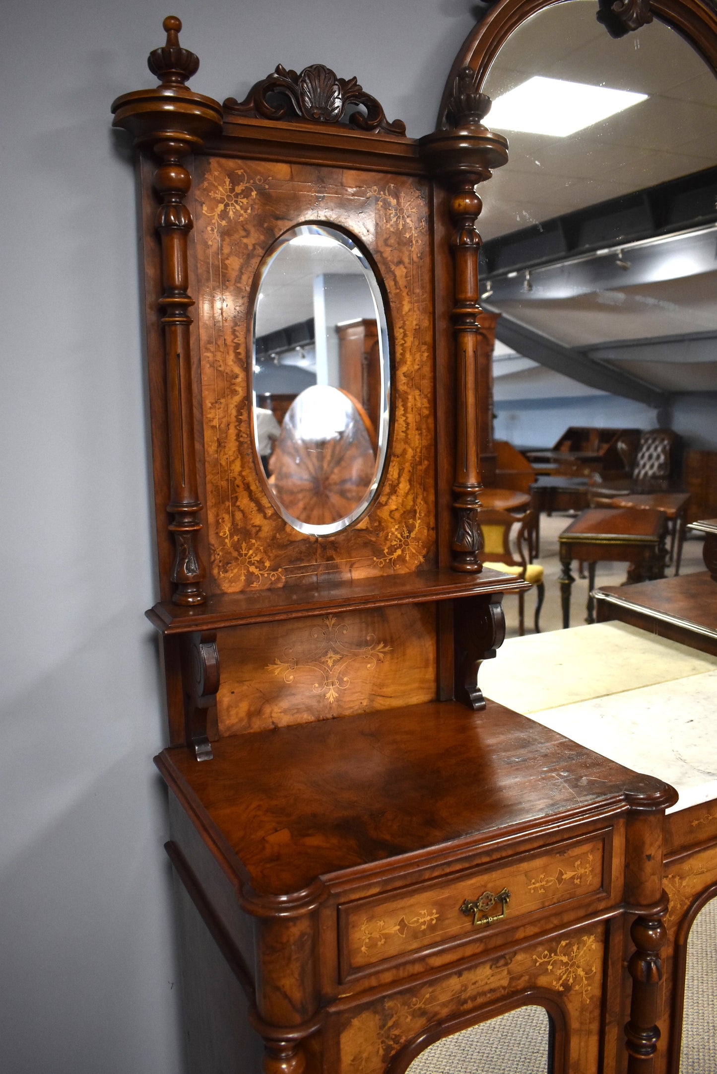 Victorian Walnut Inlaid Mirror Back Sideboard