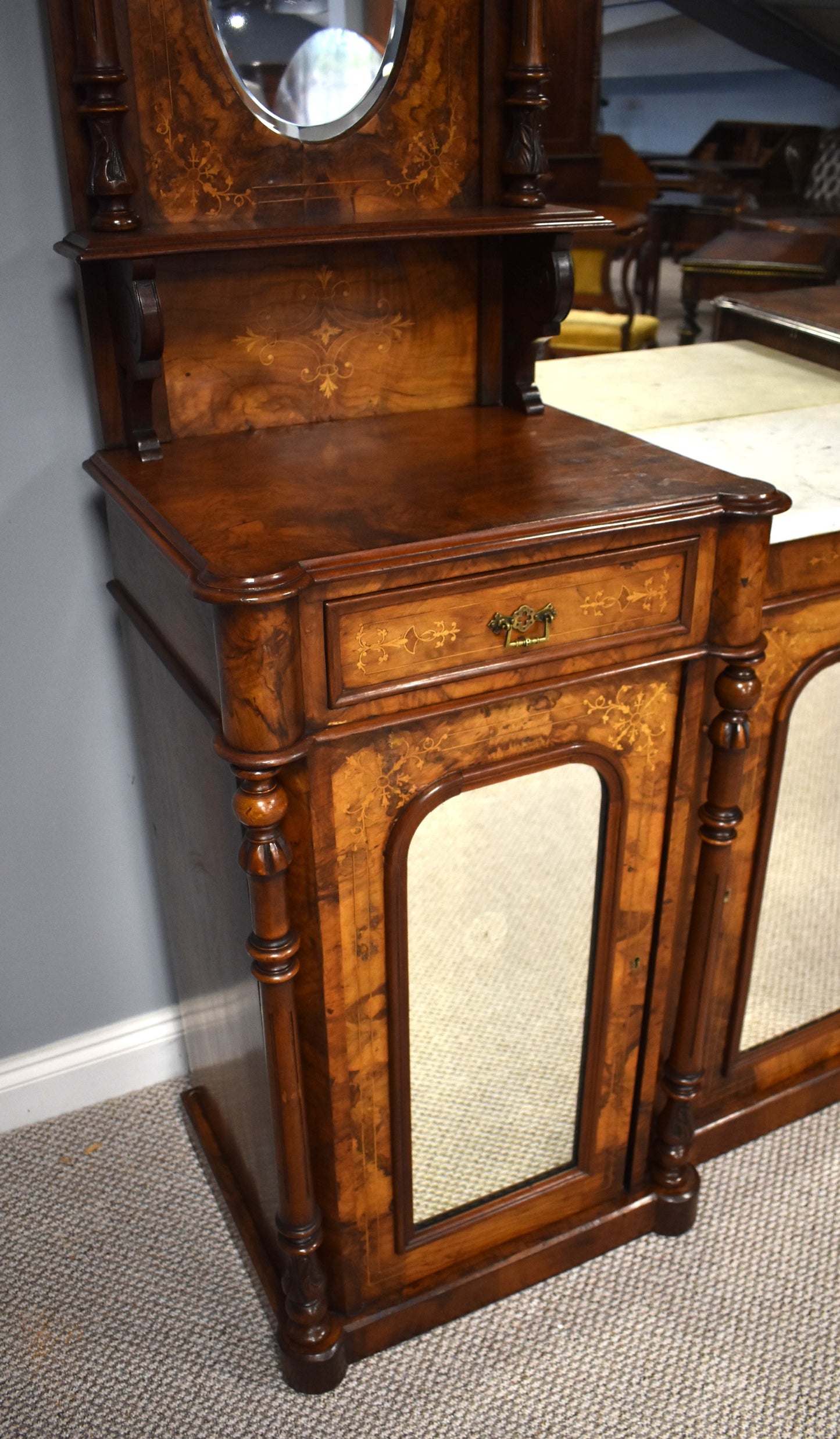 Victorian Walnut Inlaid Mirror Back Sideboard