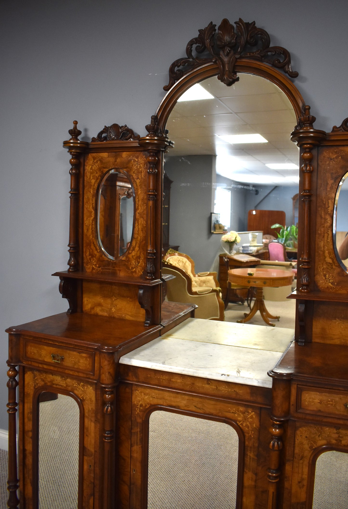 Victorian Walnut Inlaid Mirror Back Sideboard