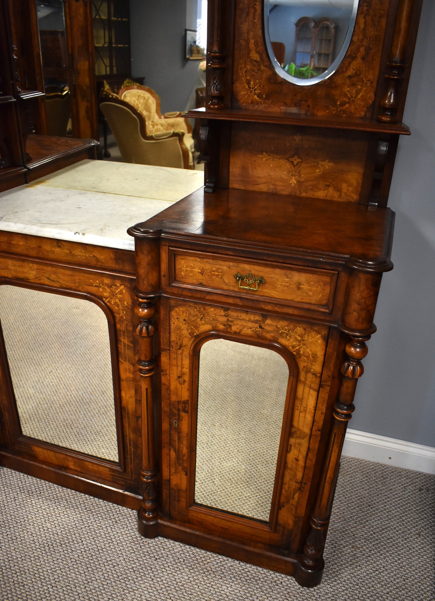 Victorian Walnut Inlaid Mirror Back Sideboard