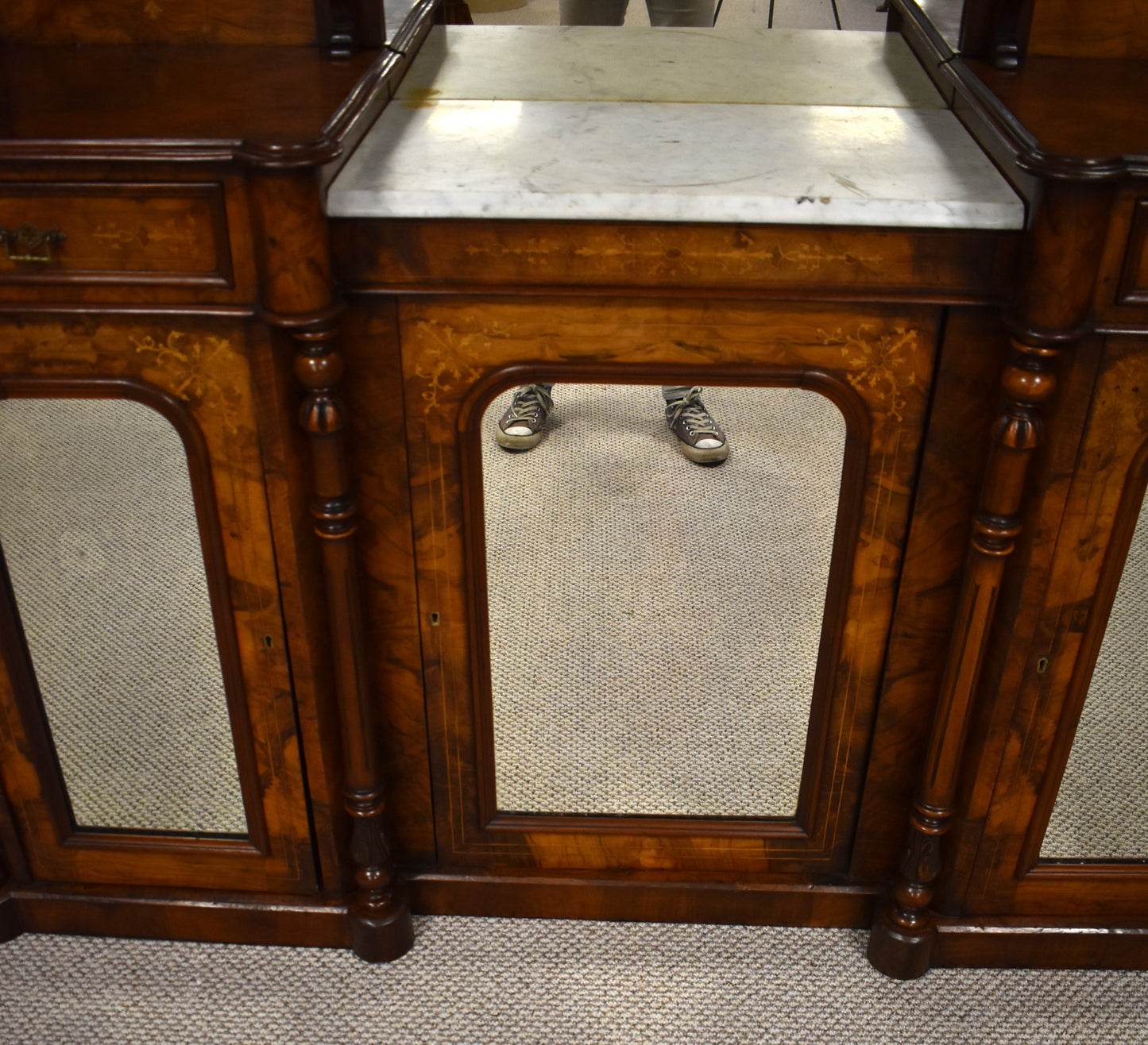 Victorian Walnut Inlaid Mirror Back Sideboard