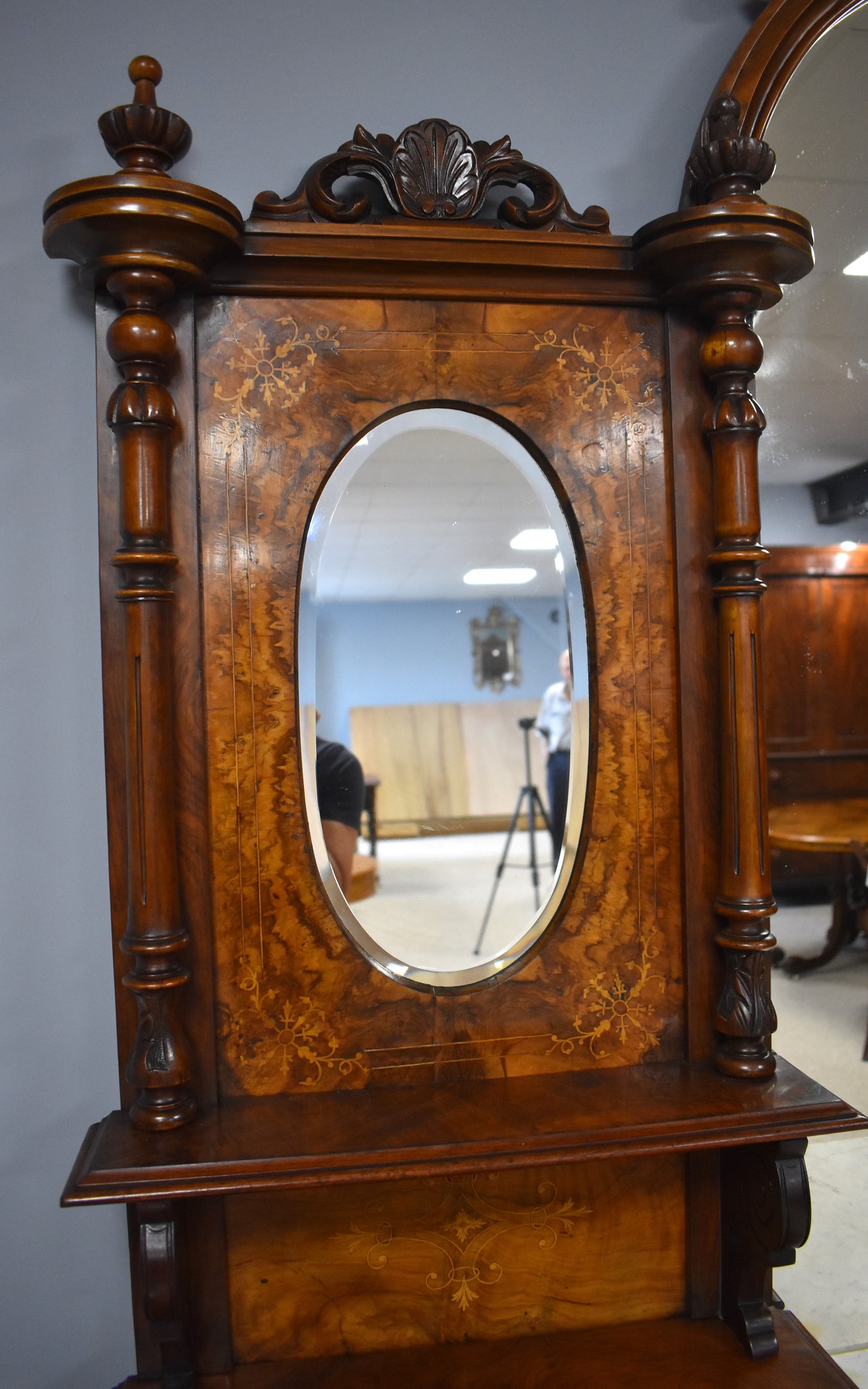 Victorian Walnut Inlaid Mirror Back Sideboard