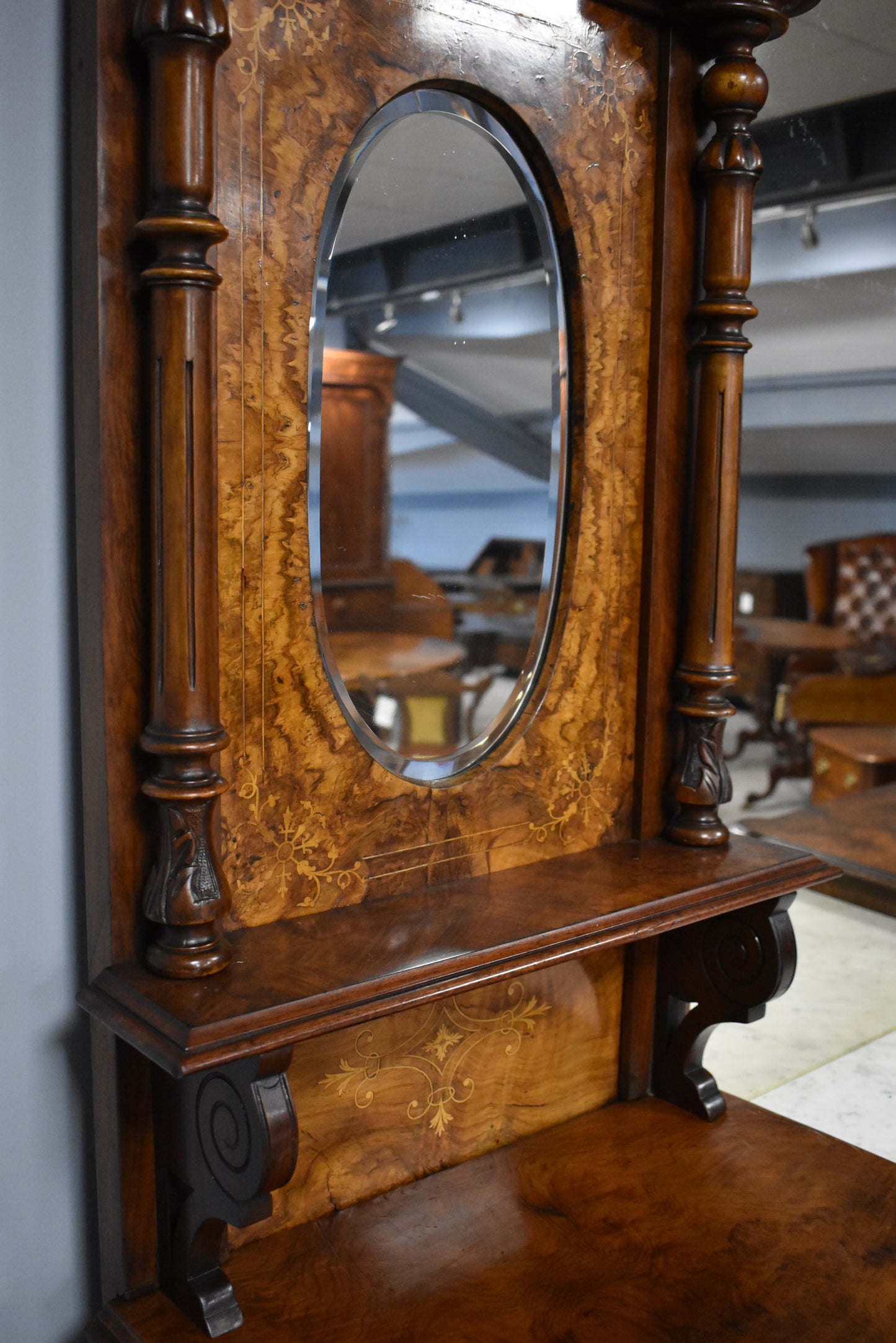 Victorian Walnut Inlaid Mirror Back Sideboard