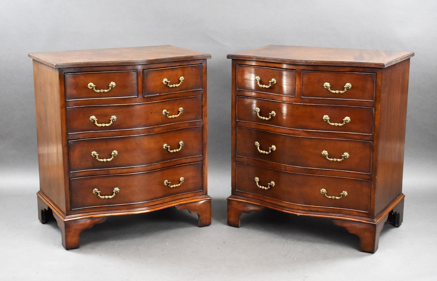 Pair Mahogany Serpentine Chest Drawers