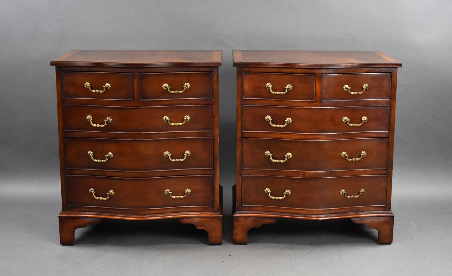 Pair Mahogany Serpentine Chest Drawers