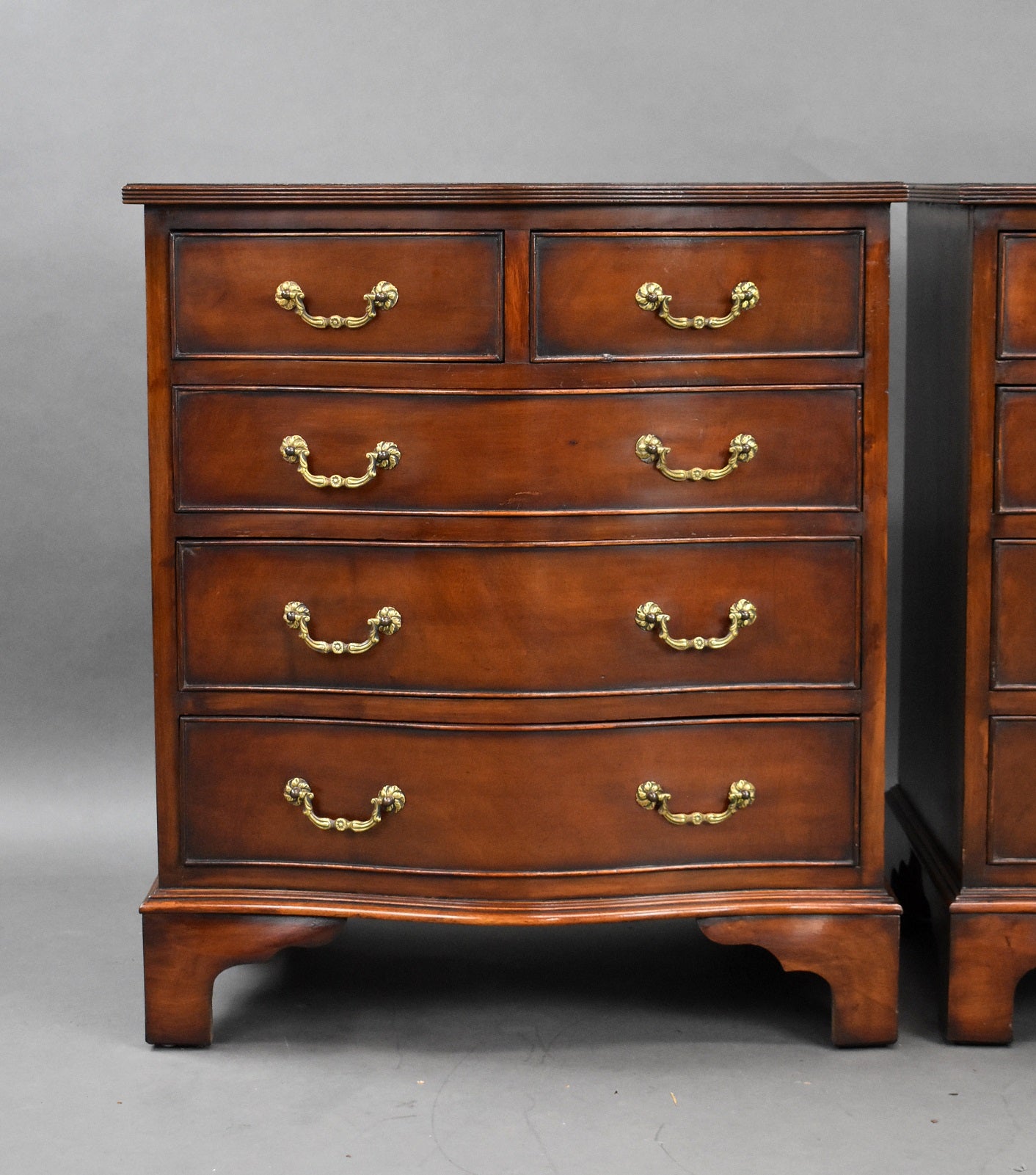 Pair Mahogany Serpentine Chest Drawers