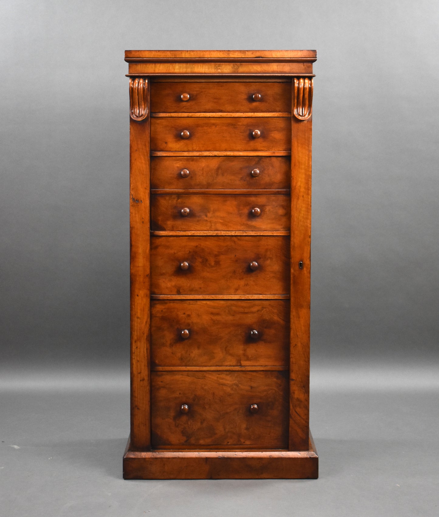 Victorian Walnut Secretaire Wellington Chest