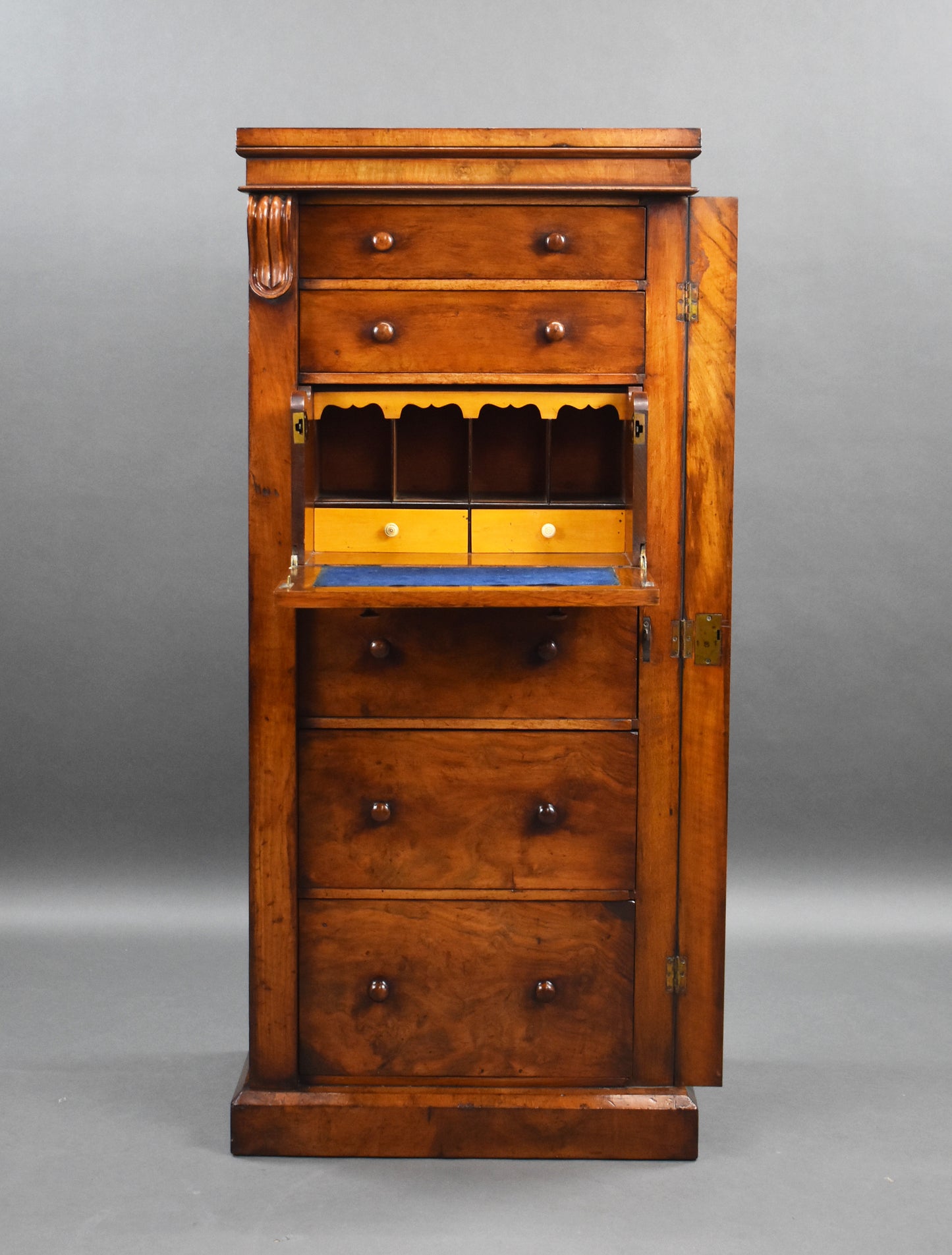 Victorian Walnut Secretaire Wellington Chest