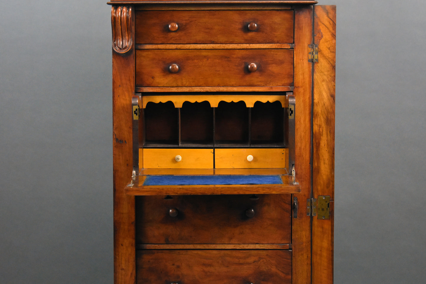 Victorian Walnut Secretaire Wellington Chest