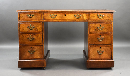 Victorian Figured Walnut Freestanding Pedestal Desk