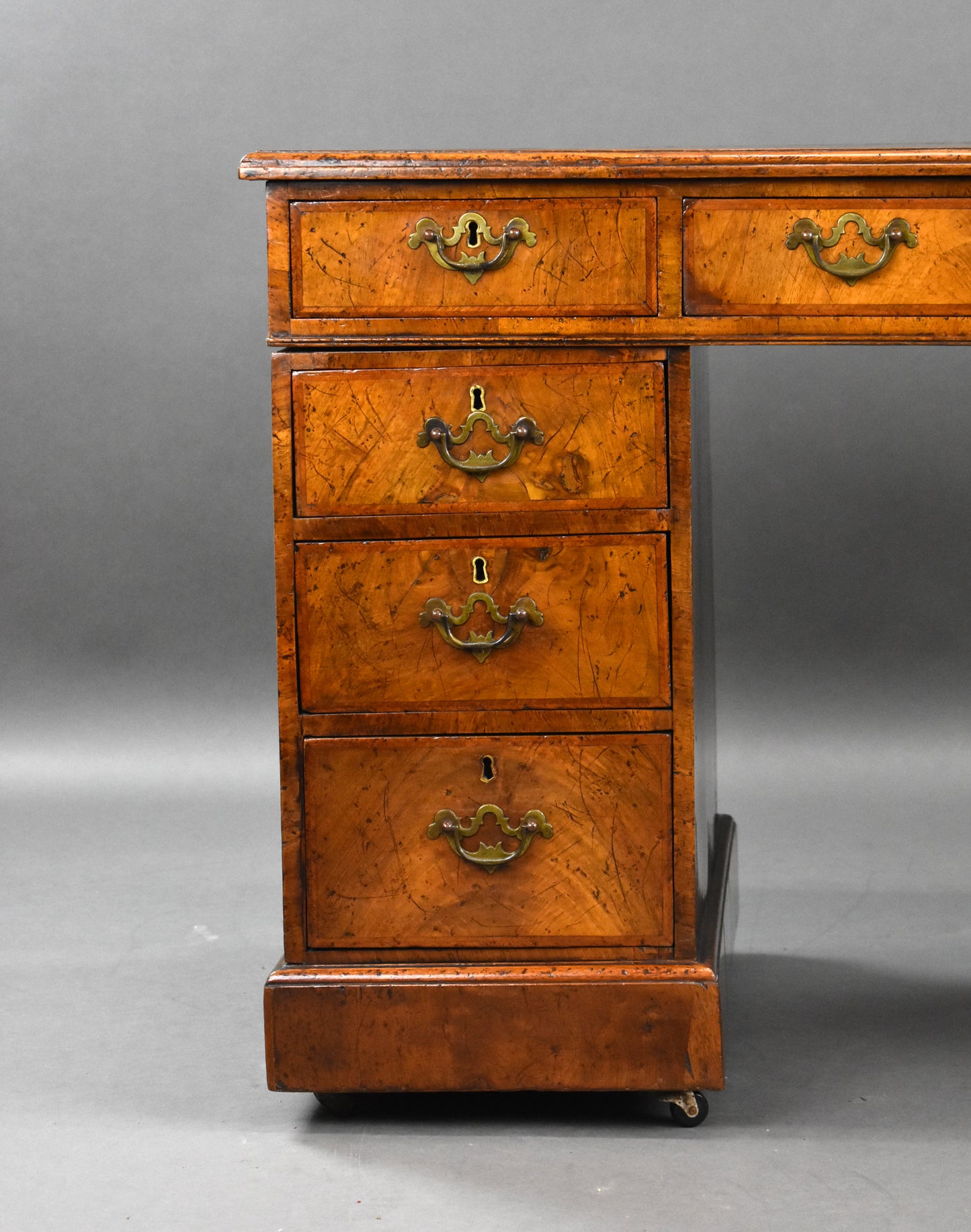 Victorian Figured Walnut Freestanding Pedestal Desk