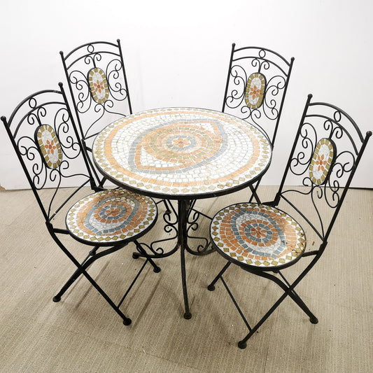 Iron & Mosaic Garden Table & Four Chairs