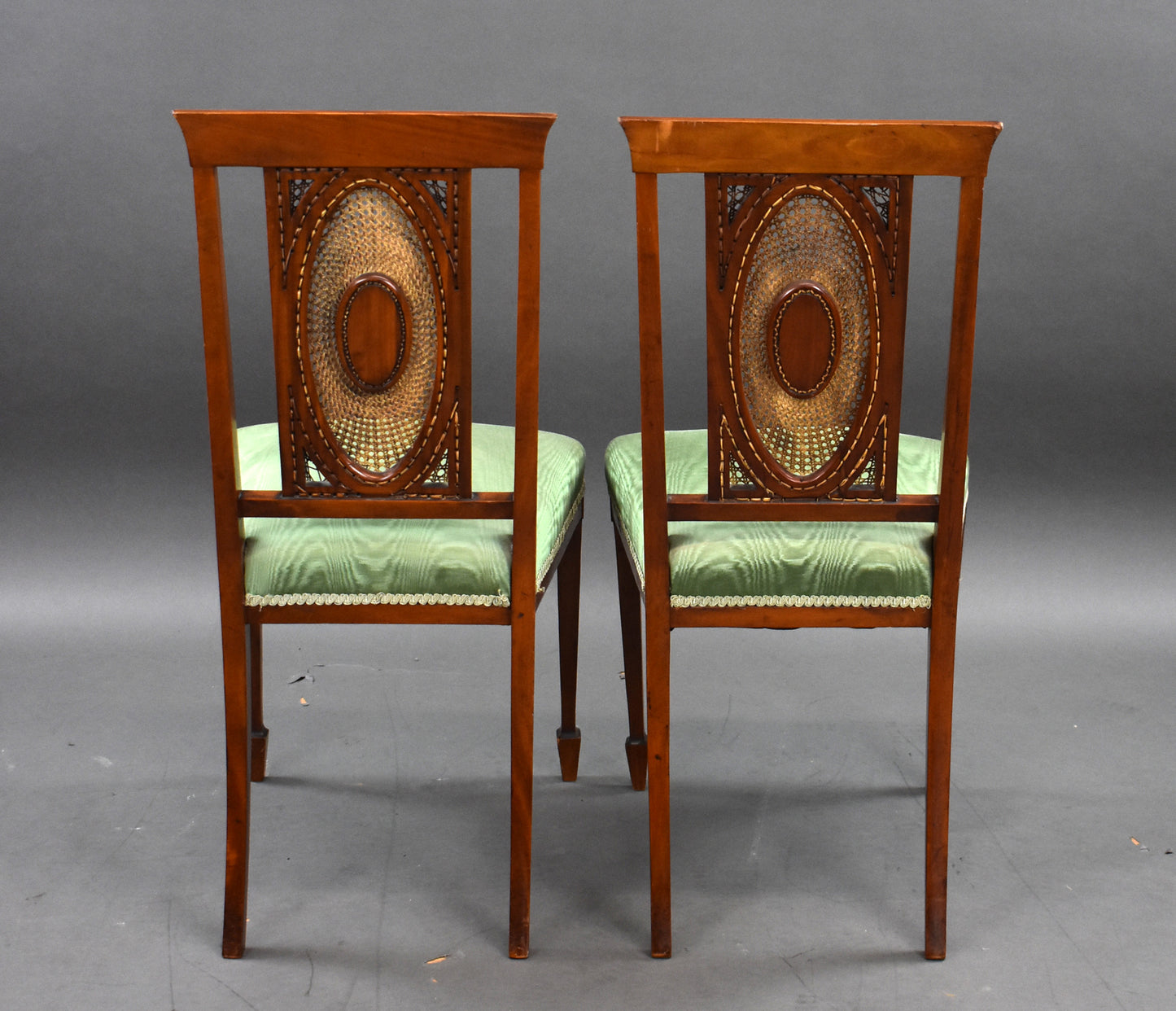 Pair Edwardian hand painted Satinwood Chairs