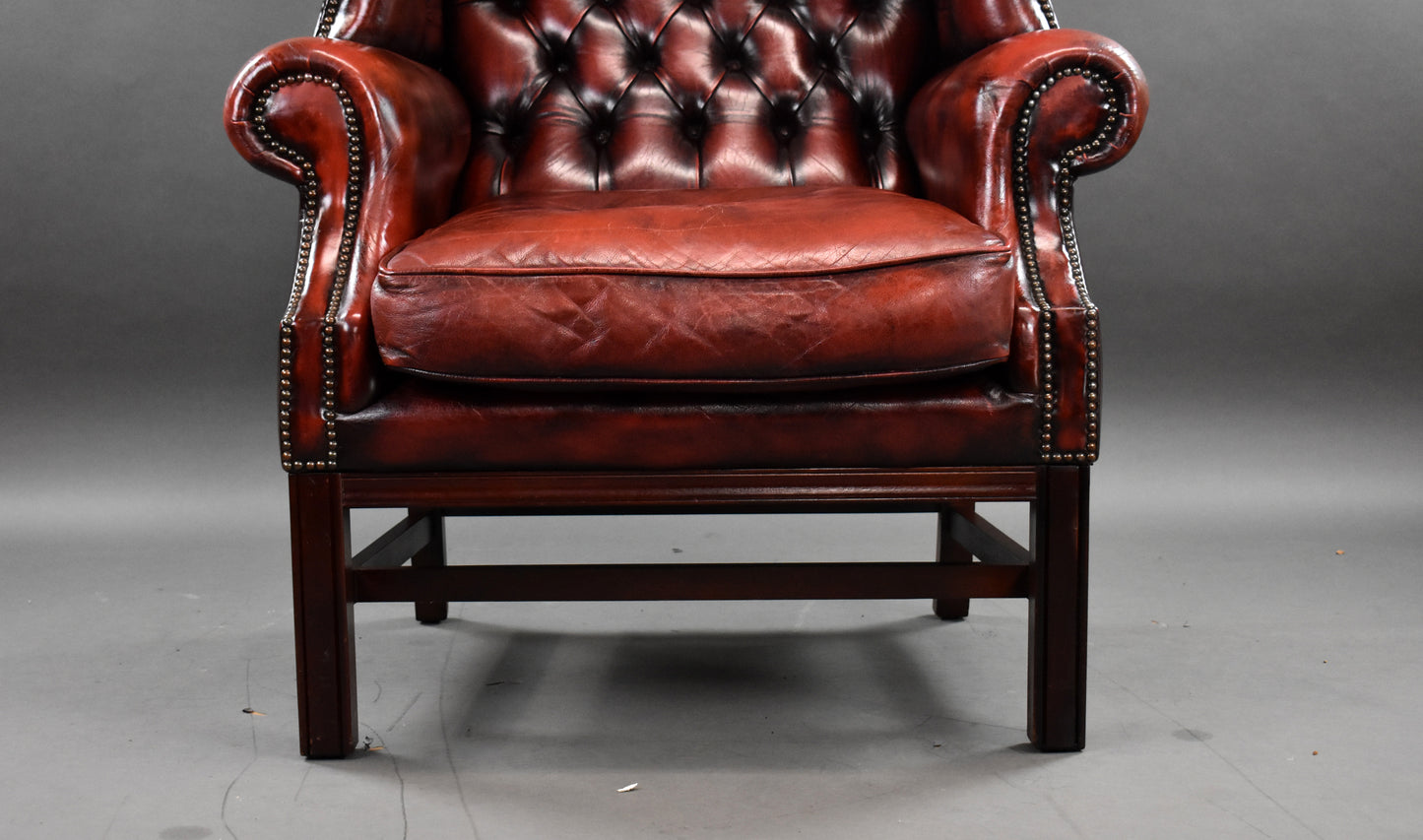 Ox Blood Red Leather Wing Back Armchair