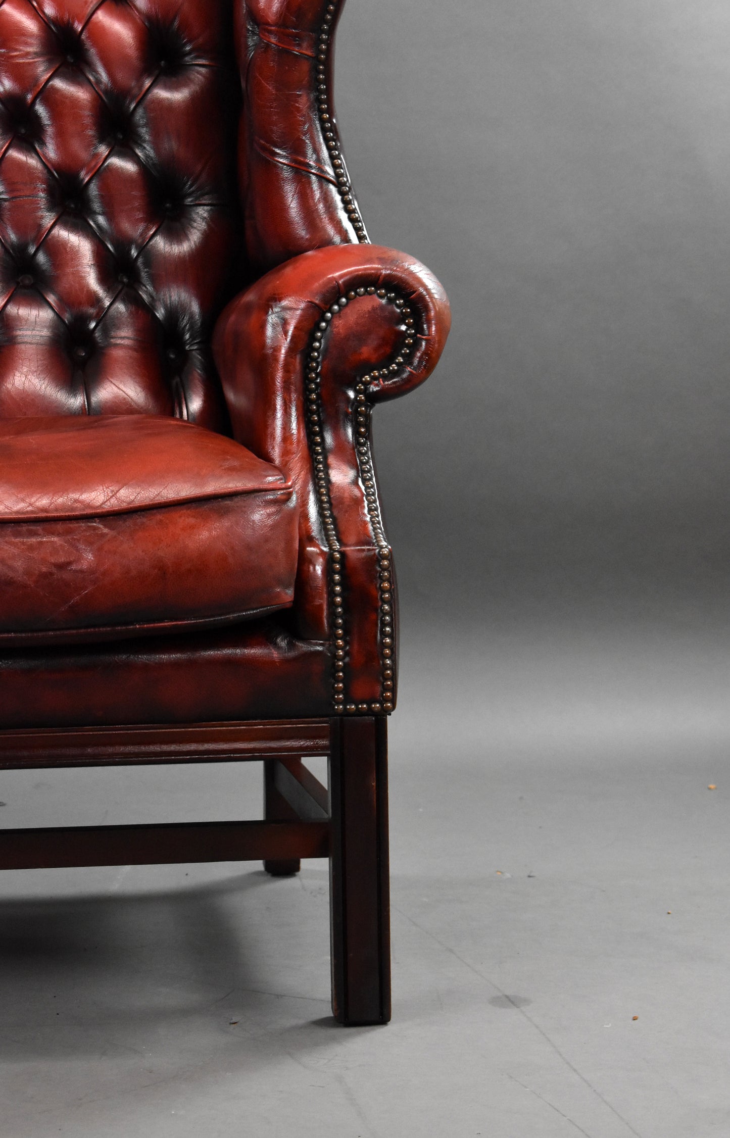 Ox Blood Red Leather Wing Back Armchair