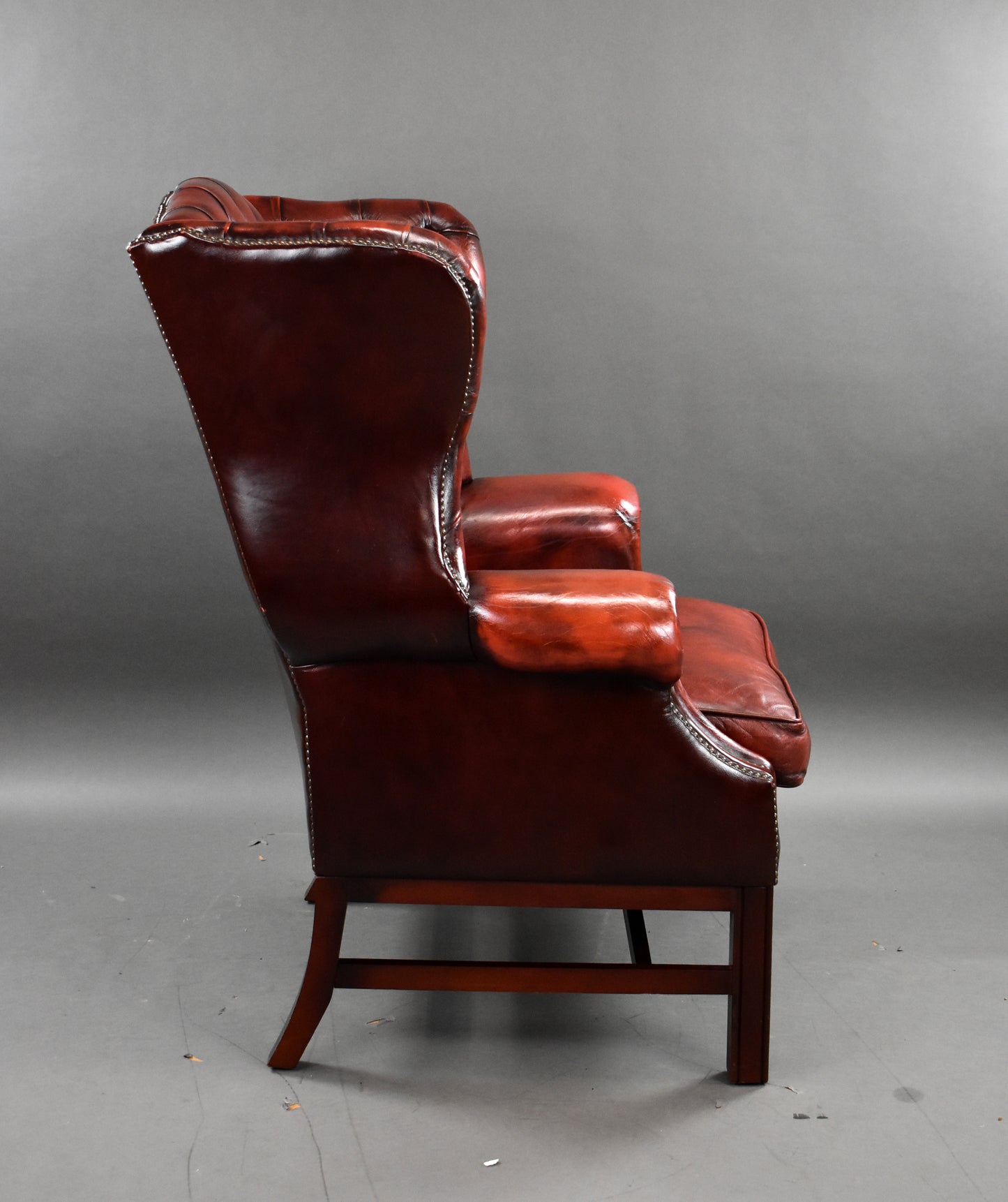 Ox Blood Red Leather Wing Back Armchair