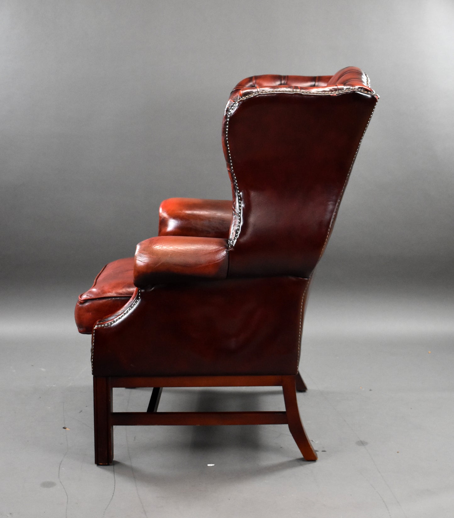 Ox Blood Red Leather Wing Back Armchair