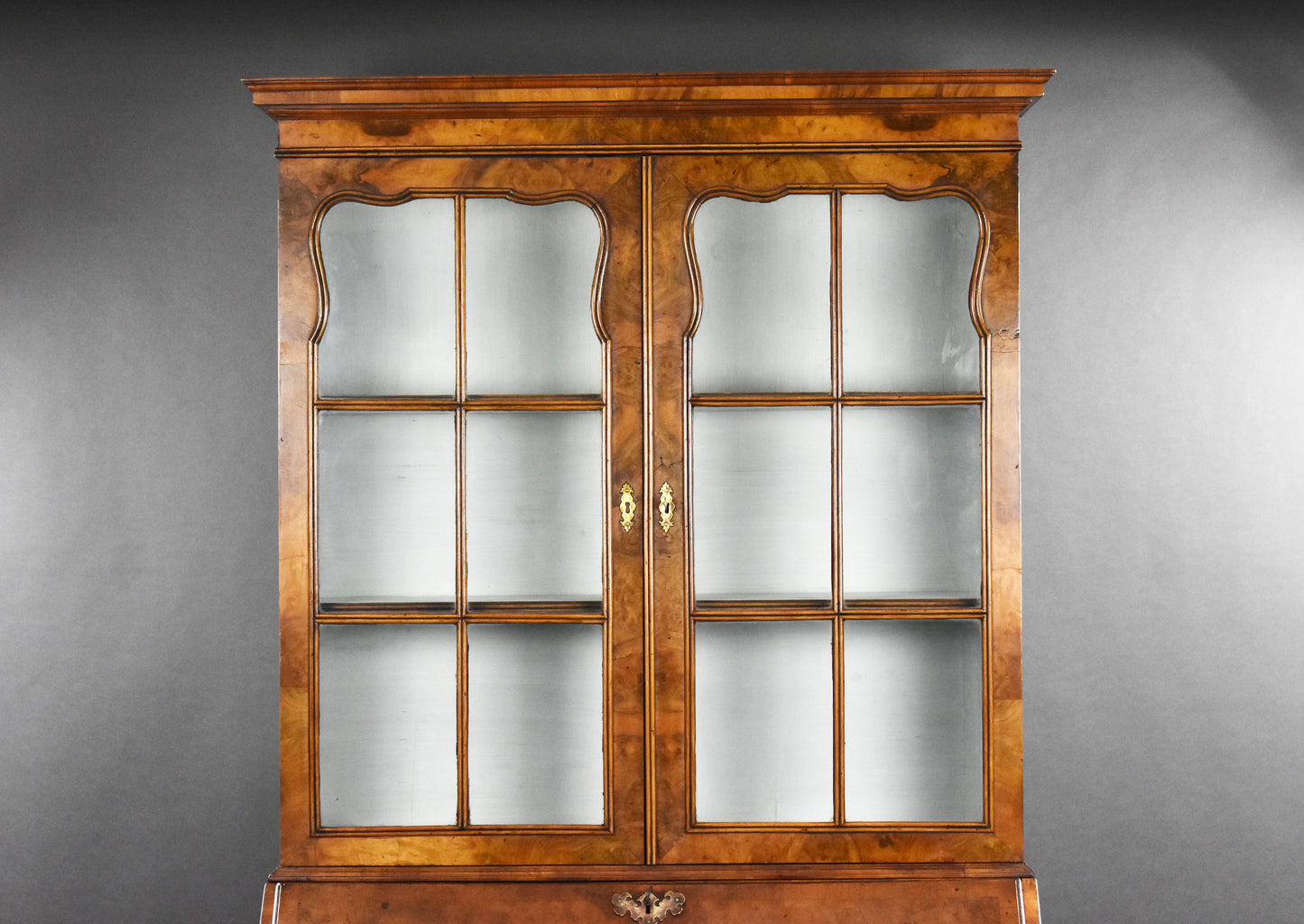 George III Walnut Bureau Bookcase