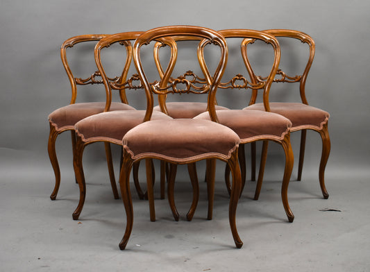 Set Six Victorian Walnut Chairs