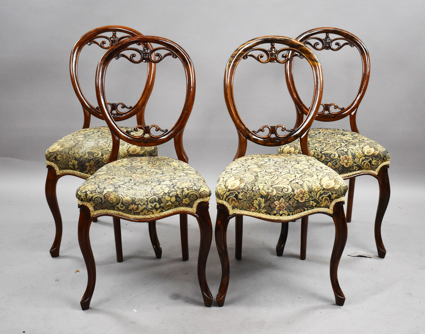 Set Four Walnut Carved Dining Chairs