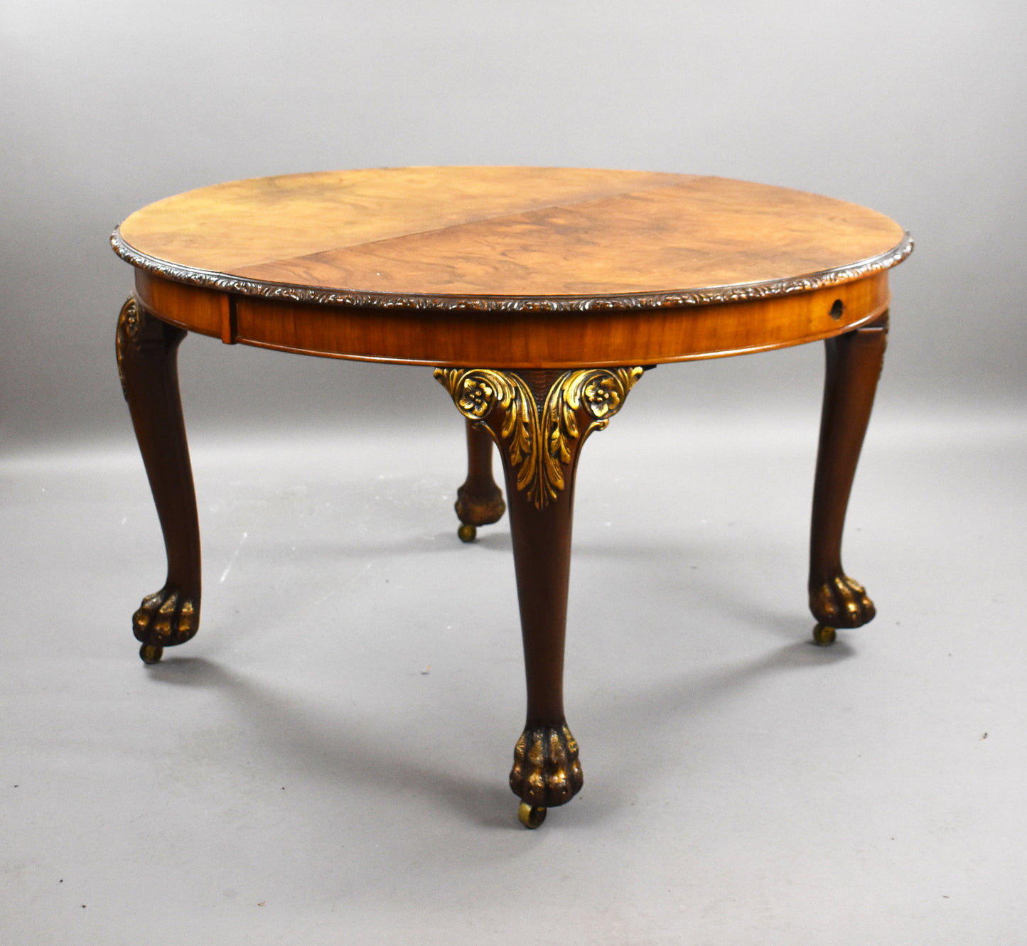 Queen Anne Style Walnut Extending Dining Table & Four Walnut Chairs