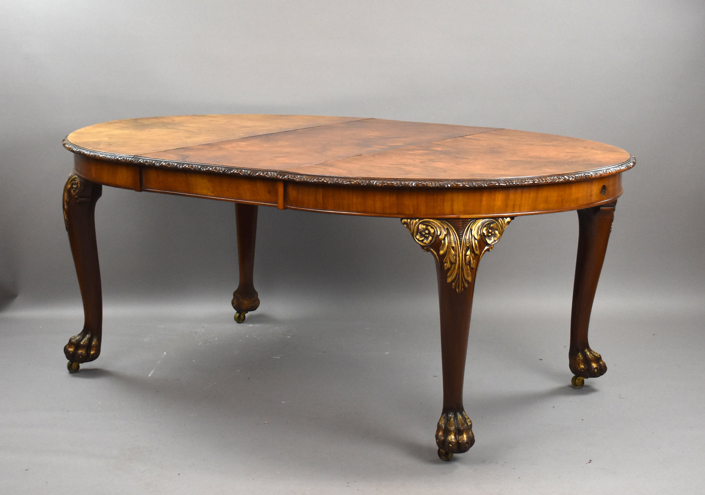 Queen Anne Style Walnut Extending Dining Table & Four Walnut Chairs