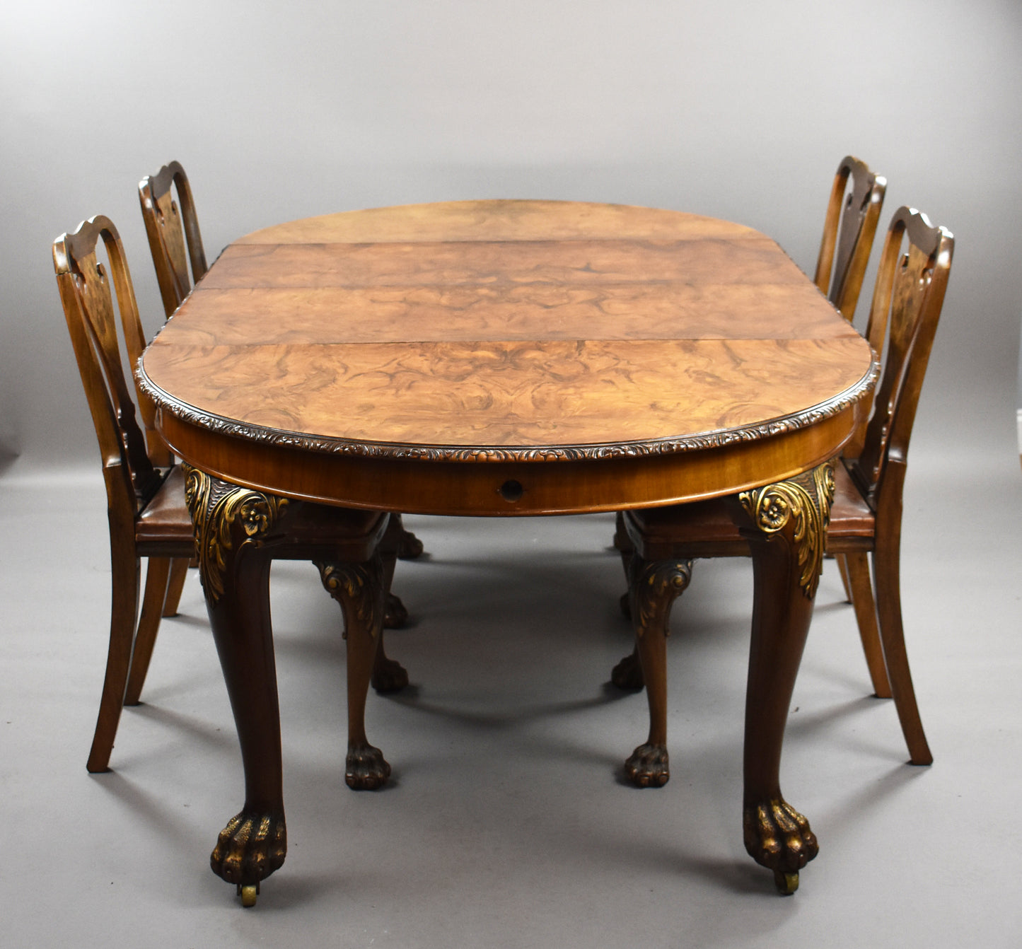 Queen Anne Style Walnut Extending Dining Table & Four Walnut Chairs