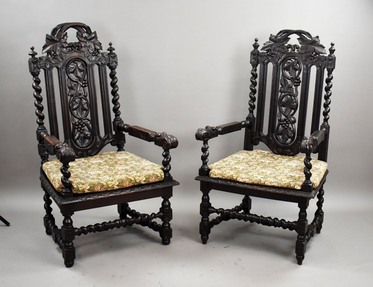 Near Pair Late 19th Century Carved Oak Throne Chairs