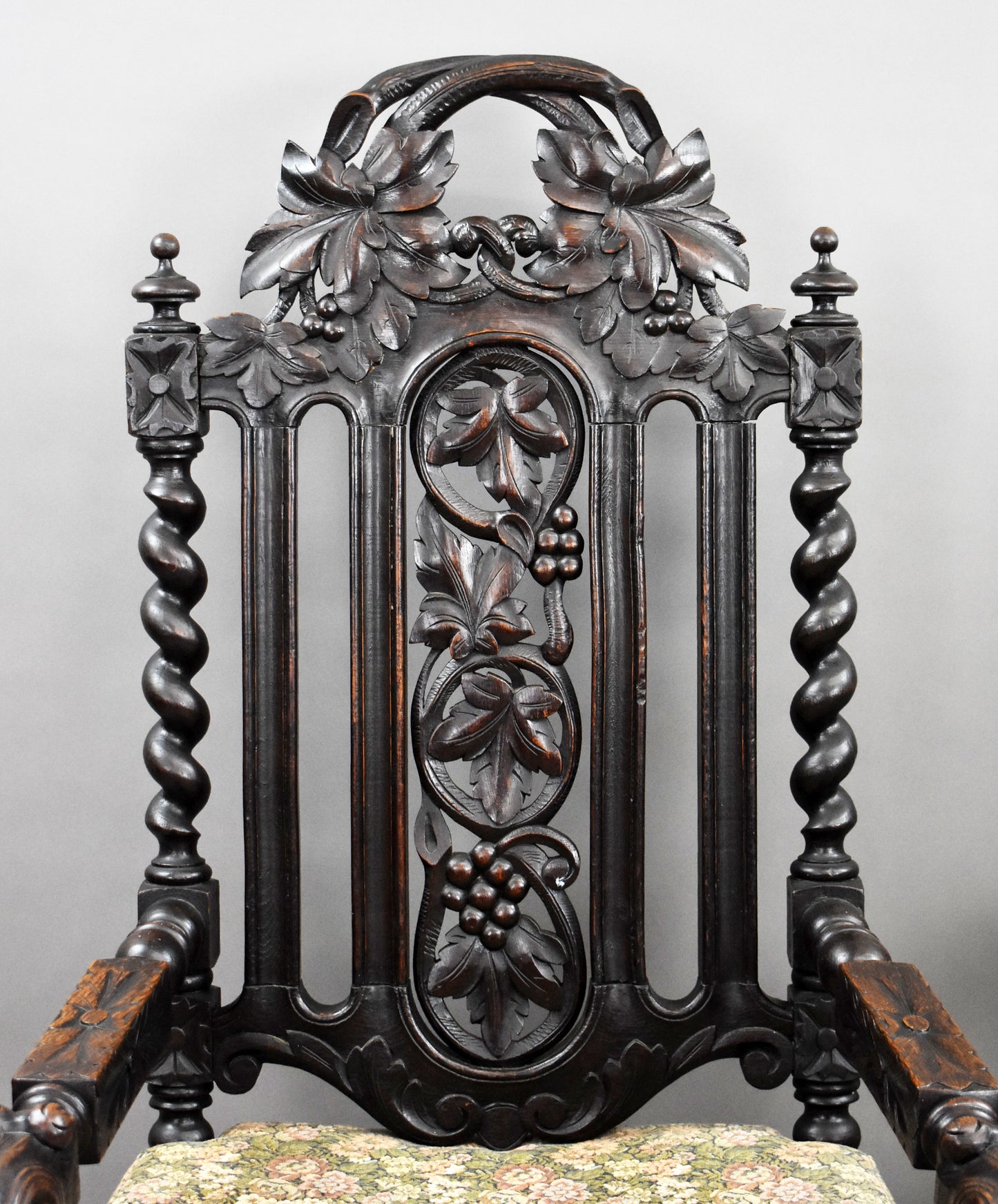 Near Pair Late 19th Century Carved Oak Throne Chairs