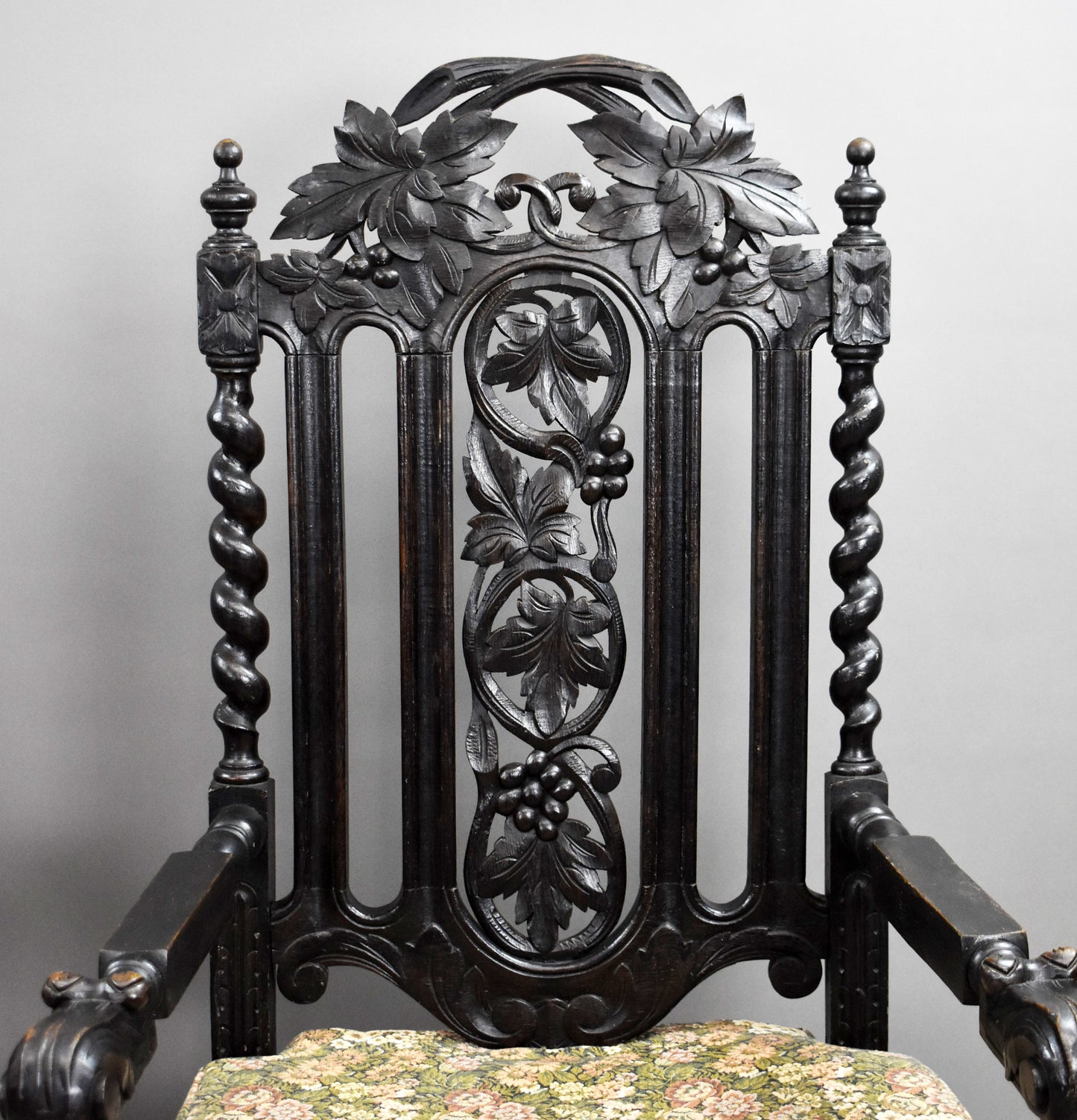 Near Pair Late 19th Century Carved Oak Throne Chairs