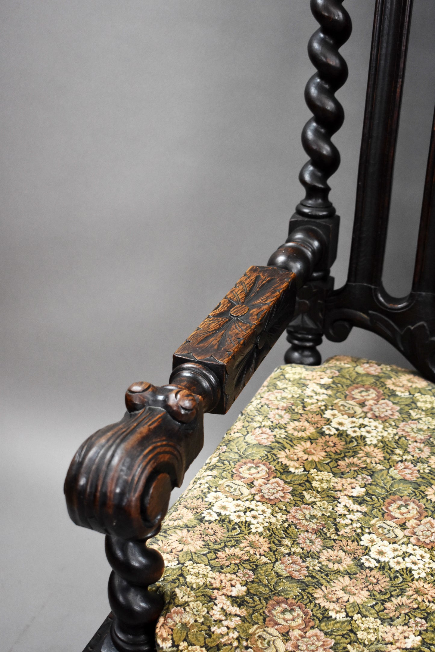 Near Pair Late 19th Century Carved Oak Throne Chairs