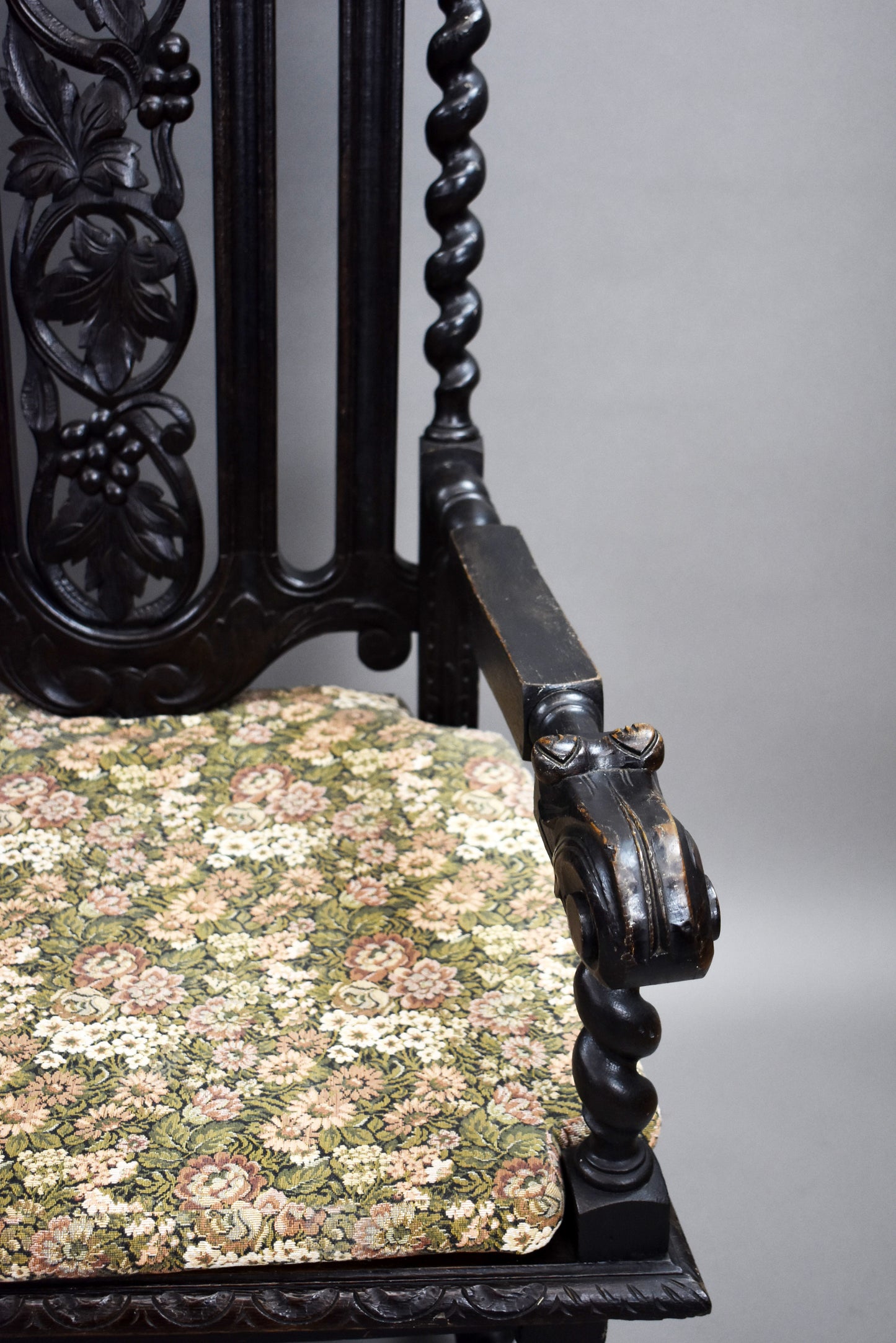 Near Pair Late 19th Century Carved Oak Throne Chairs
