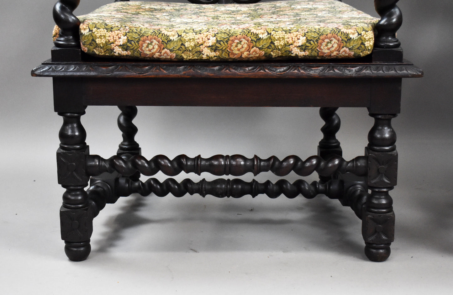 Near Pair Late 19th Century Carved Oak Throne Chairs
