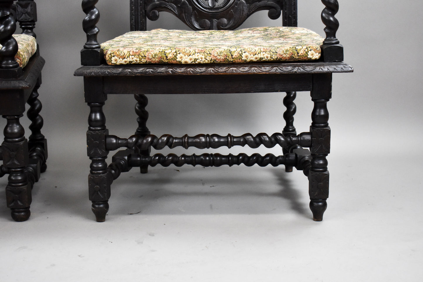 Near Pair Late 19th Century Carved Oak Throne Chairs