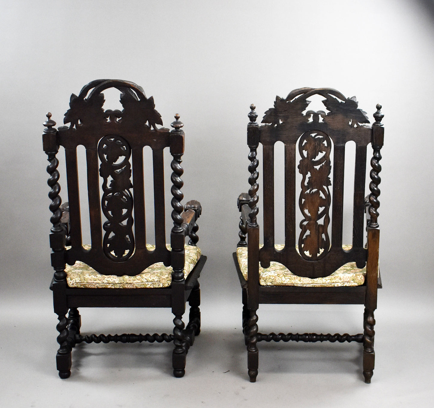 Near Pair Late 19th Century Carved Oak Throne Chairs