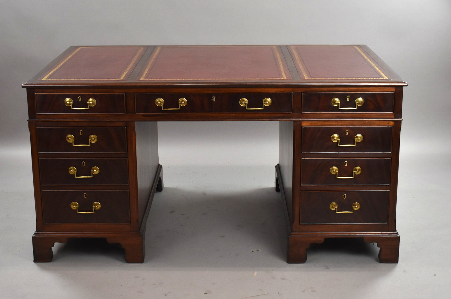 Edwardian Mahogany Red Leather Top Pedestal Desk