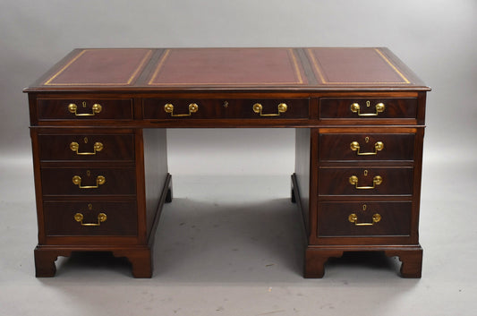 Edwardian Mahogany Red Leather Top Pedestal Desk