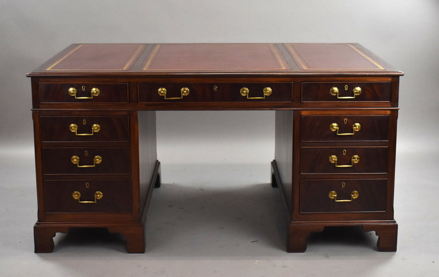 Edwardian Mahogany Red Leather Top Pedestal Desk
