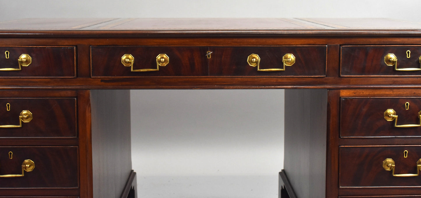 Edwardian Mahogany Red Leather Top Pedestal Desk