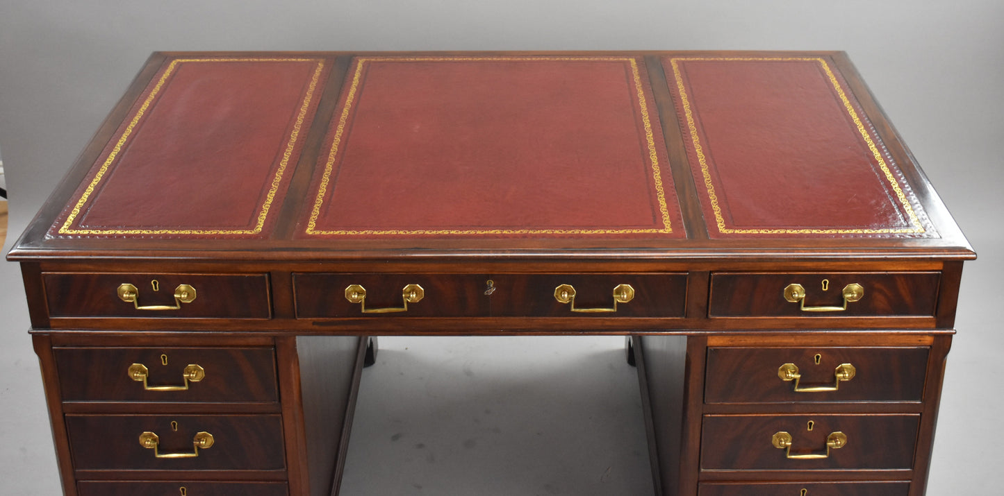 Edwardian Mahogany Red Leather Top Pedestal Desk