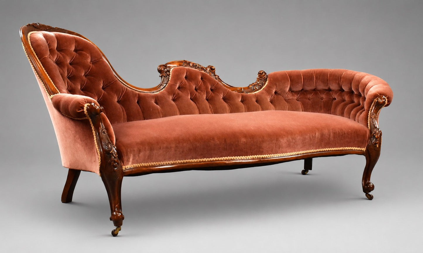 Victorian Carved Walnut Chaise Longue