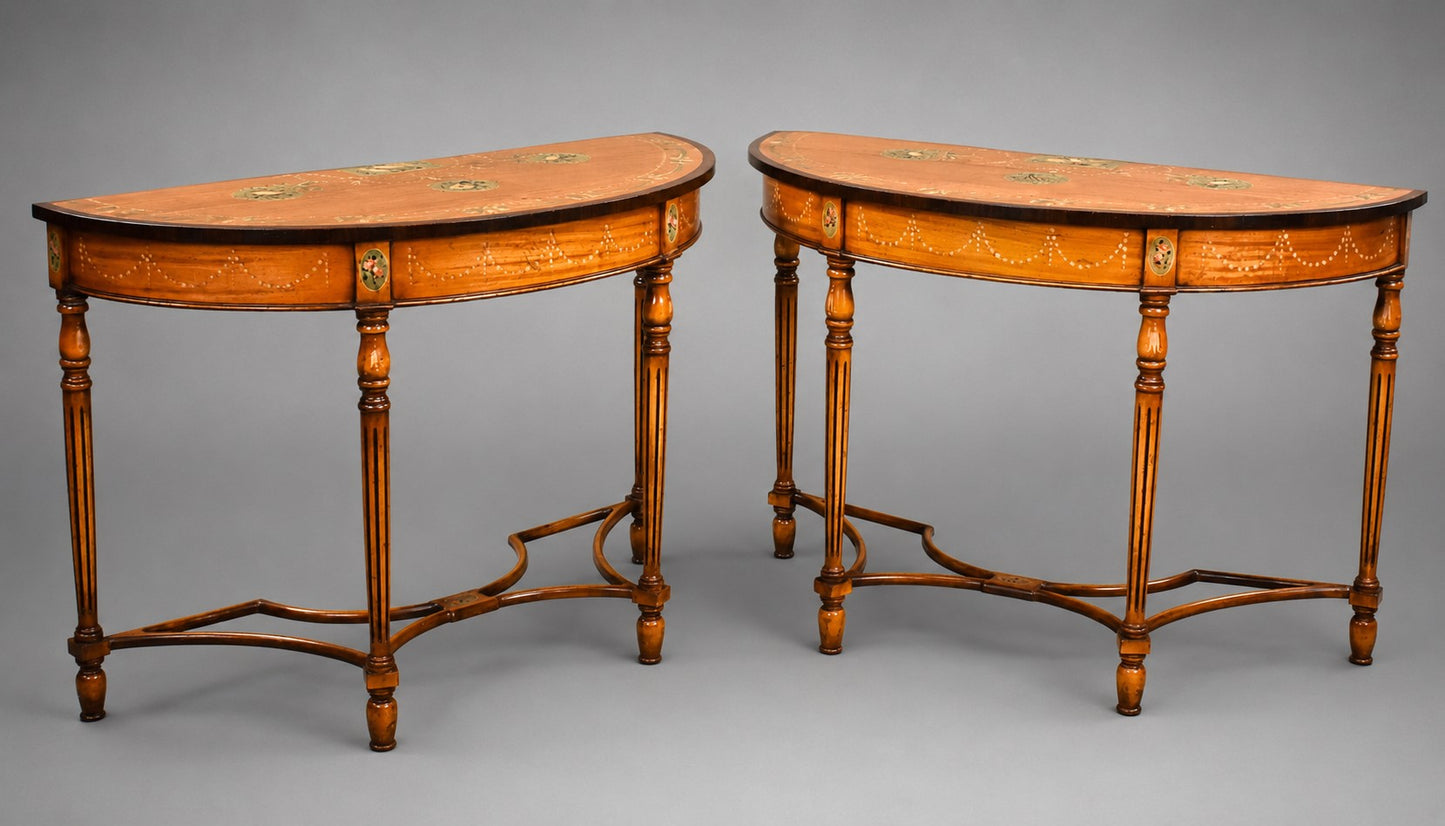 Pair Satinwood Painted Consul Tables